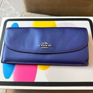 Coach Purple Crossgrain Leather Slim Envelope Wallet
